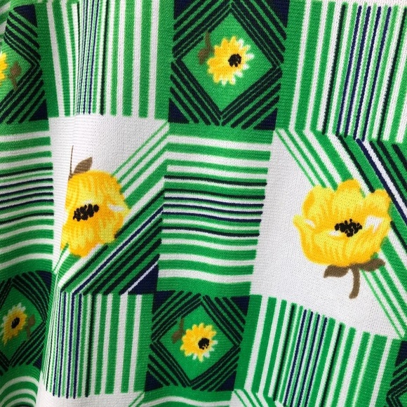 Bright green & yellow Vintage floral 70s House dress Polyester geometric 1970s - Picture 5 of 7